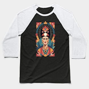 Frida's Chromatic Flourish: Colorful Illustration Baseball T-Shirt